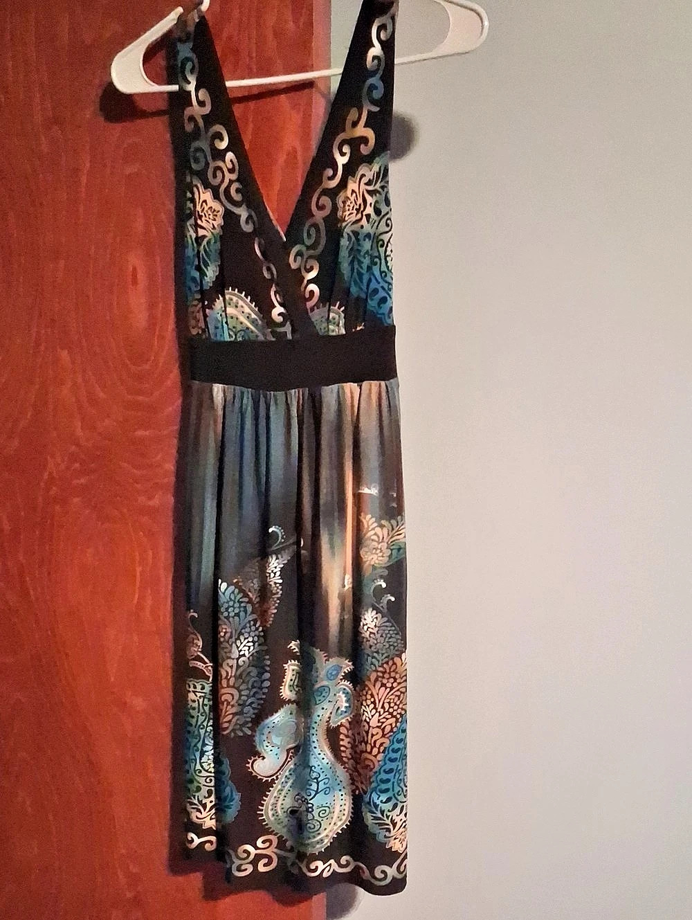 Connected Apparel Paisley Mini Dress in Black & Blue Size 6 Like New